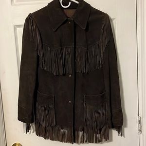 Brown suede jacket with fringe by The Tannery size 7/8